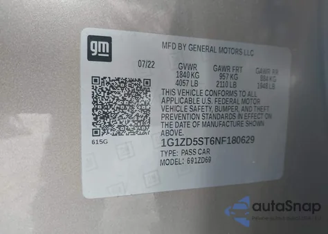 2022 Chevrolet Malibu Fwd Lt from USA, damaged, VIN 1G1ZD5ST6NF180629